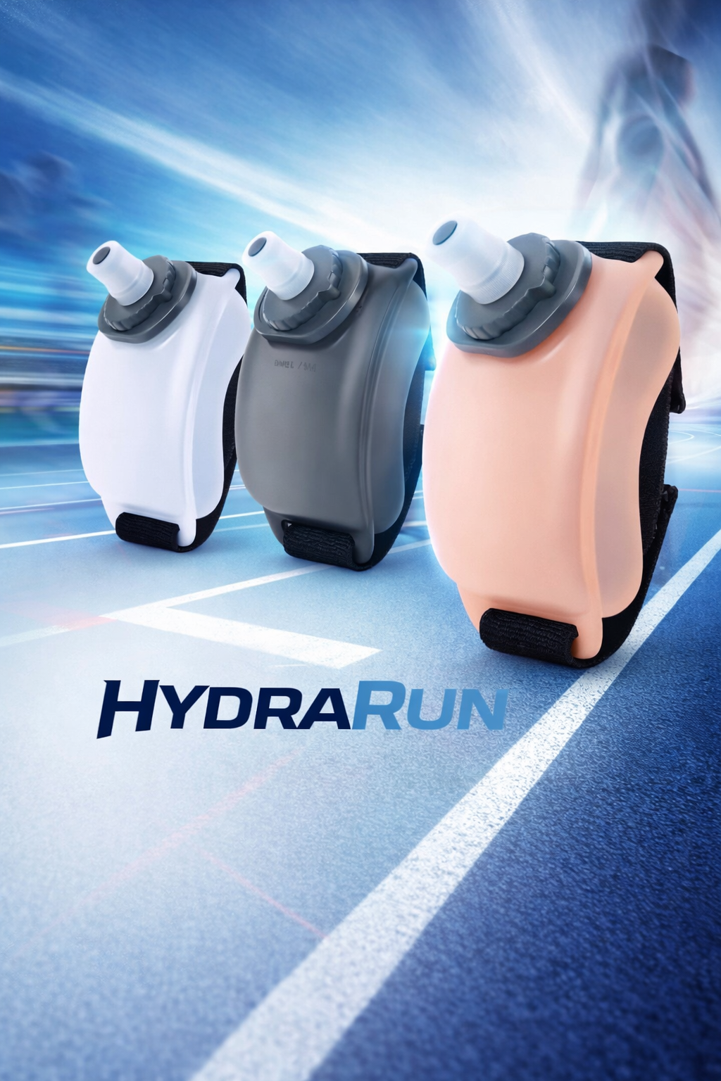 HydraRun wrist water bottle for running shown in black white and pink