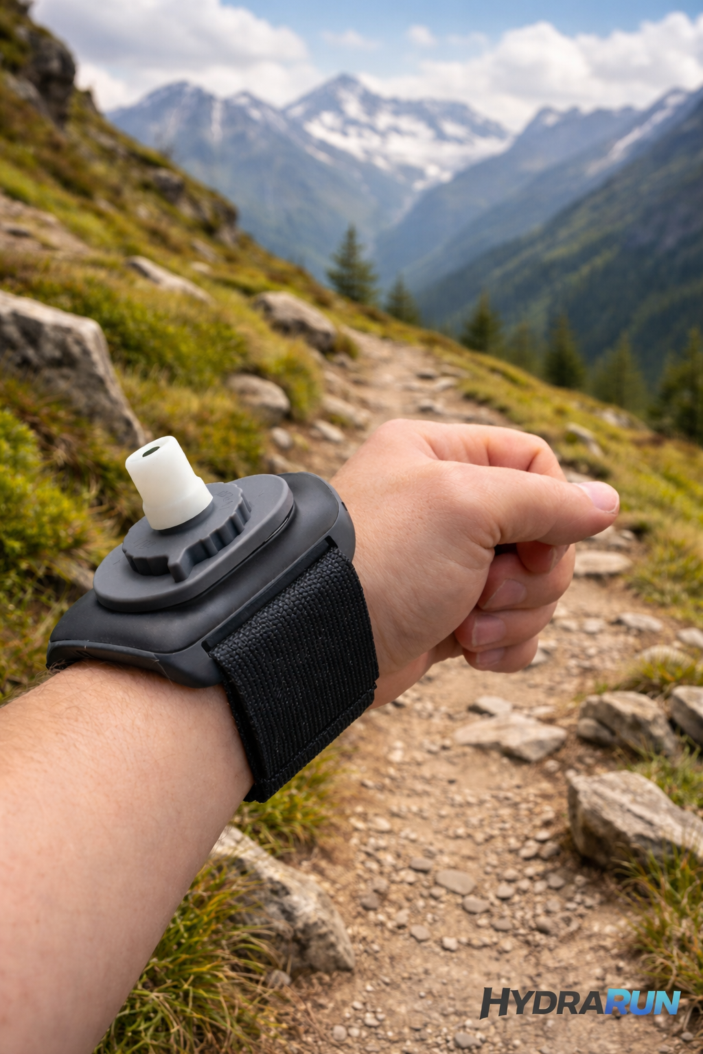 HydraRun wrist water bottle for running and trail workouts hands free hydration