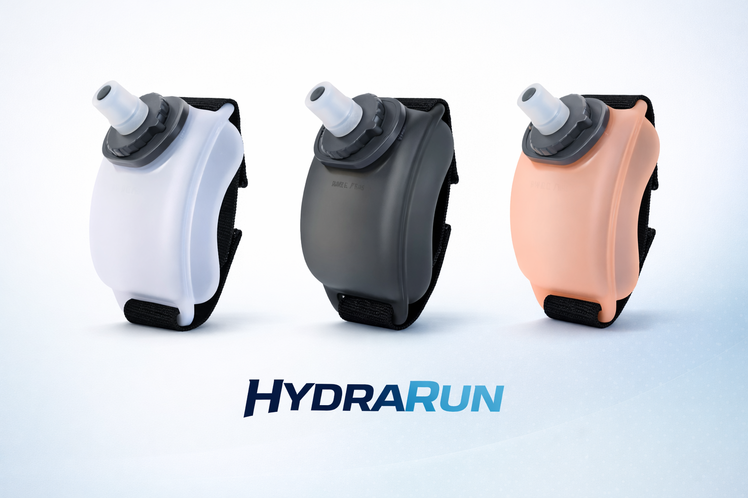 HydraRun wrist water bottles available in white black and pink